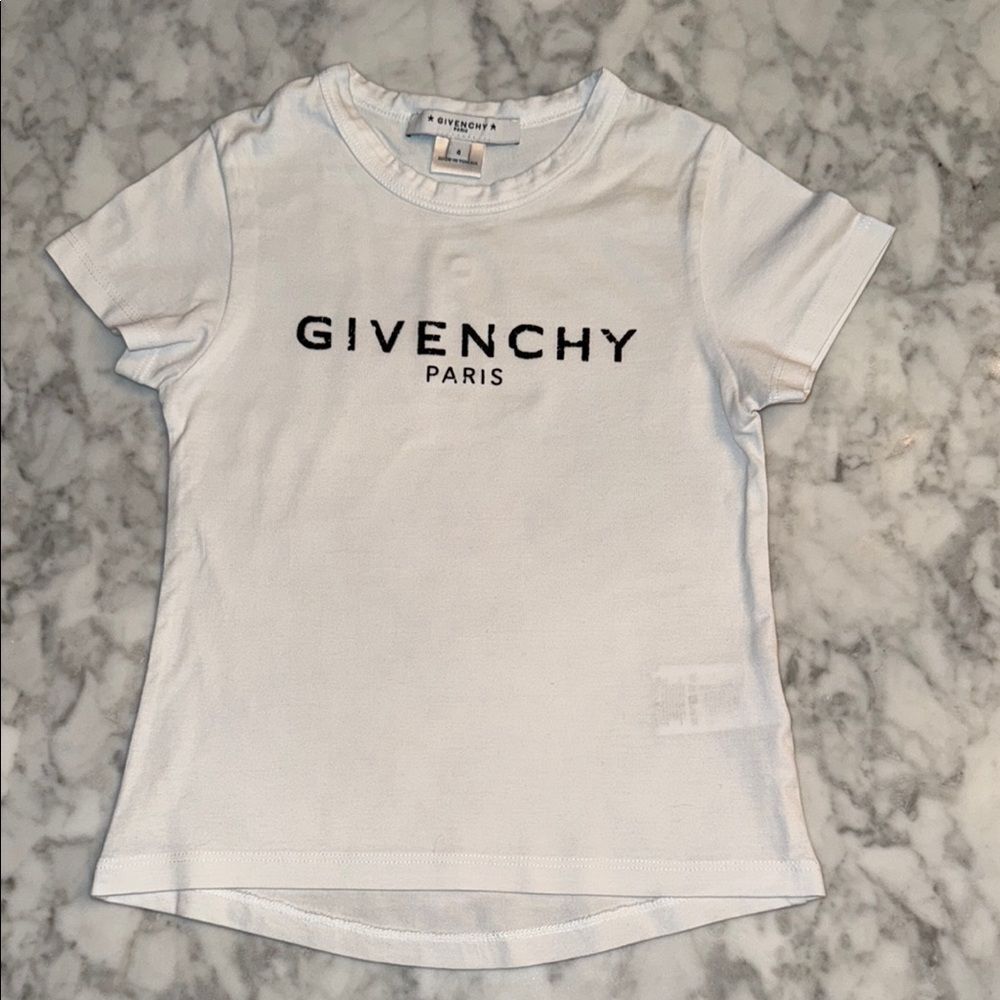 Givenchy Kids Tee in White with Black Logo 4Y